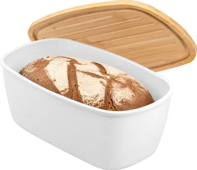 Produktbild von bremermann Brotkasten oval mit Bambus-Deckel, Brotbox mit Schneidebrett, Brottopf, weiß