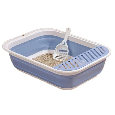 Imagen del producto de Arenero plegable para gatos, práctico e higiénico, color azul