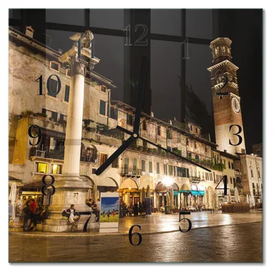 Immagine prodotto di Orologio da parete Tulup Glasuhr, orologio da cucina, vetro vero, 30x30 cm, design moderno e decorativo, silenzioso, con lancette nere - "Serata in città"