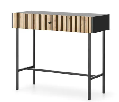 Image de AX LIVING Table avec tiroirs Dinley 93 cm noir avec façade en chene strié