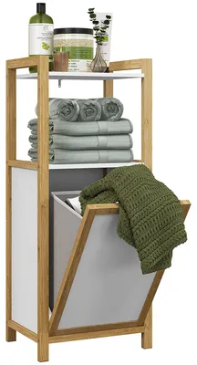 Produktbild von Freistehender W?schekorb aus Bambus fš¹rs Badezimmer, platzsparendes Design šC 2 Ablagen šC Ma?e: 40 x 30 x 86,5 cm (L x B x H)