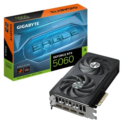 Produktbild von GIGABYTE GeForce RTX 5060 EAGLE OC 8G Grafikkarte, GeForce RTX 5060, 8 GB, GDDR7, 128 Bit, 7680 x 4320 Pixel, PCI Express 5.0