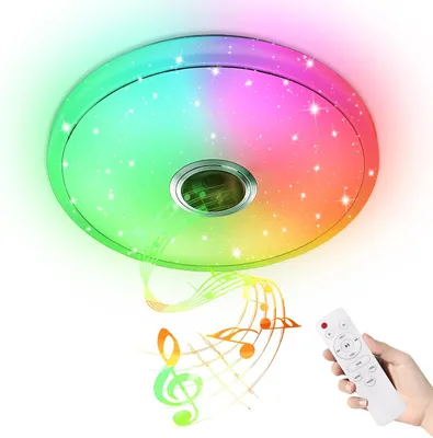 Imagen del producto de Lámpara de techo LED LILIIN de 48W, regulable, con altavoz Bluetooth, mando a distancia y efecto de cielo estrellado, ideal para dormitorios, salones y habitaciones infantiles