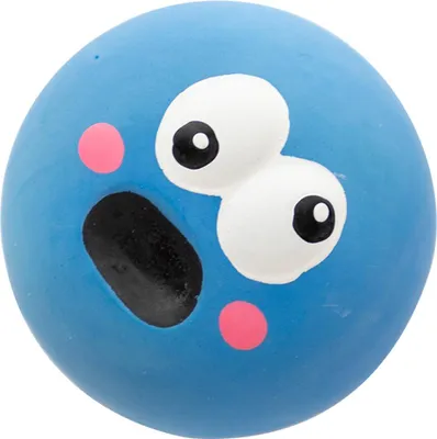 Produktbild von Quietschender Hundespielzeugball aus Latex, 5,5 x 5,5 x 4 cm, lustiges Gesicht, weicher Welpe, interaktive Apportierspiel-Soundbälle, blau
