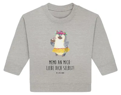 Produktbild von Mr. & Mrs. Panda Organic Baby Pullover Pinguin Kokosnuss 24. - 36. Monat - Heather Grey - Geschenk, Bullover, Hawaii, Ferien, Urlaub