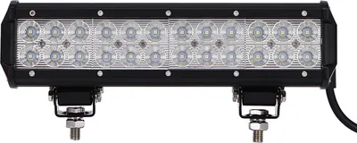 A black LED light bar with silver mounting brackets and bolts, shown against a white background.