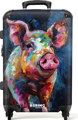 Produktbild von NoBoringSuitcases.com® Großer Koffer - Schwein auf dunklem Hintergrund als Ölgemälde - Kombinationsschloss TSA - Hartschalen Trolley 4 Rollen - 72 liter - Reisekoffer - 66 cmKoffer Mittelgroß 67x43x25 cm, 72L,
