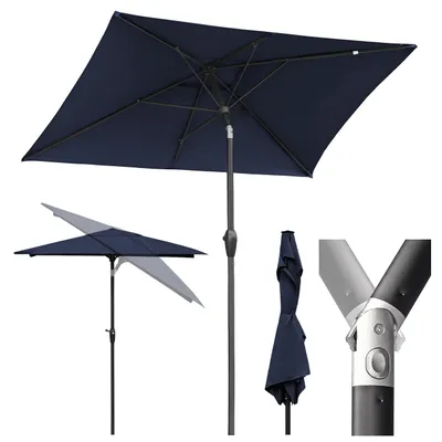 Produktbild von Sekey Sonnenschirm Balkon Gartenschirm Marktschirm  140×210 cm mit Handkurbel, aus 100% Polyester, Sonnenschutz UV50+, Marineblau