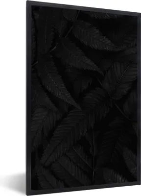 Produktbild von MuchoWow® Gerahmtes Poster Blätter - Schwarz - Weiß - Pflanzen - Botanisch 60x90 cm - Poster mit Schwarzem Bilderrahmen Wandposter Rahmen Foto Bilder - Kunst