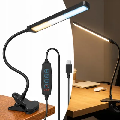 Produktbild von LUMILED LED Leselampe SERTA Bett Klemmleuchte 8W USB-C CCT 3 Farbmodi Dimmbar flexiblem Schwanenhals Schreibtischlampe mit kabel SCHWARZ