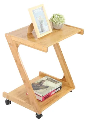 Rollbarer Beistelltisch aus Bambus, Z-Form, 2 Ebenen, 51,5x39x59 cm