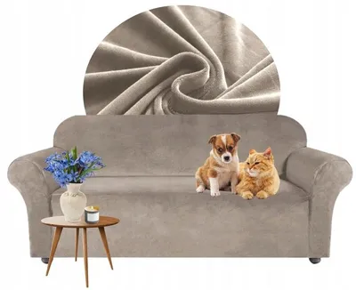 Produktbild von Sofabezug 3 Sitzer 190-230cm - Beige - Samt - Stretch Couchbezug - mit Schaumstoff-Stäben