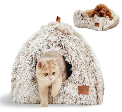 Produktbild von Katzenhöhle Katzenhaus Katzenbett - 2-in-1 mit Kissen - 45 x 45 x 45 cm - Rutschfest