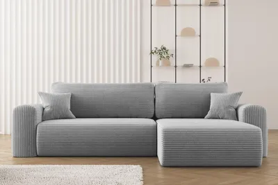 Image de Canapé d'angle avec fonction sommeil Canapé en L Capri Tissu Poso Gris clair droite
