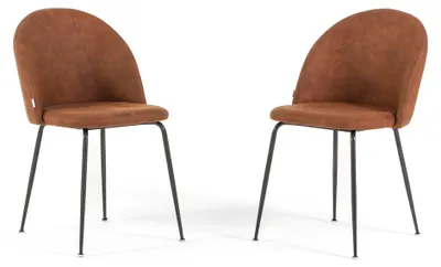 Immagine prodotto di Set di 2 sedie da pranzo in ecopelle, imbottite con gambe in metallo, sedie moderne per cucina, sala da pranzo, bar e ristoranti SARA terracotta/grigio scuro