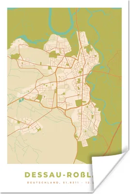 Produktbild von MuchoWow® Poster Jahrgang - Karte - Dessau-Roblau - Stadtplan - Karte 60x90 cm - Wanddekoration