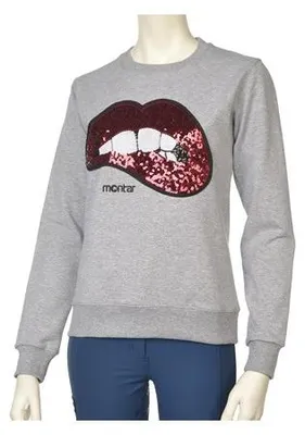 Produktbild von MONTAR Sweatshirt grau meliert, Pailettenmund, Größe:L