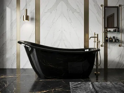 Obrázok produktu pre Voľne stojaca vaňa 180 cm, čierna, DUO, kompozitný materiál, sifón