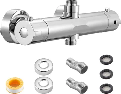 Produktbild von Thermostat Duscharmatur Brausemischer - Duschhahn 38 °C Sicherheitsverriegelung - Badewannenarmatur und Temperaturregelventile - Ideal für Badezimmer, Wohnmobil, Hotel - Chrom-Silber