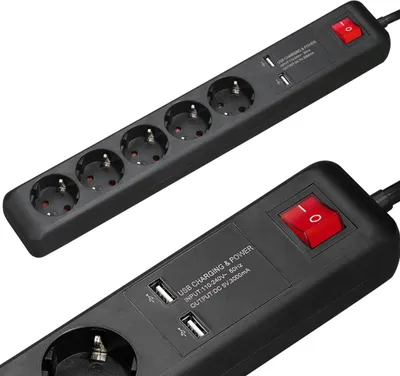 Produktbild von Hama Steckdosenleiste 5-fach 2x USB 3A + Schalter Mehrfachsteckdose Leiste 1,4m