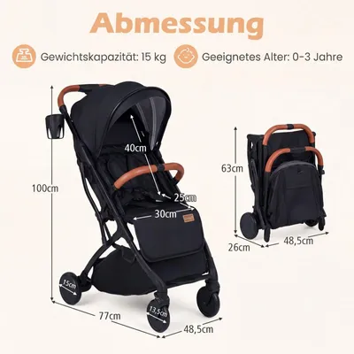 Produktbild von Faltbarer Reisebuggy mit Regenschutz, verstellbare Rückenlehne