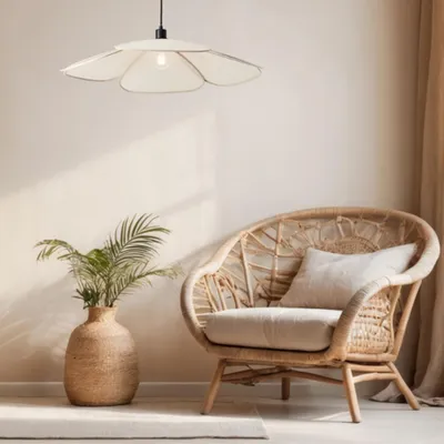 Produktbild von Hängeleuchte mit blütenförmigem Schirm, 77 cm, E27, Textil, beige