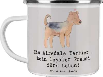 Produktbild von Mr. & Mrs. Panda Kaffeepott Airedale Terrier - Grau Pastell - Geschenk, Emaille Tasse, Hunde, Teetasse, Hunderasse, Hundeliebhaber, Haferl, Hunderassen Charakter, Pott
