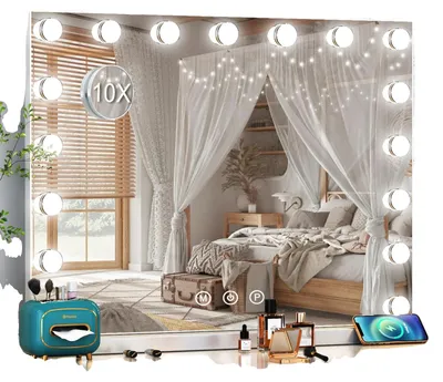 Image de Miroir de maquillage, éclairage LED à intensité variable, contrôle tactile, couleur : blanc