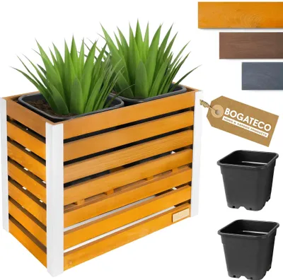 Produktbild von BOGATECO Blumenkasten aus Holz | Pflanzkasten | Blumentopf 57x68x36 cm | Kräutertopf für zu Hause Garten Balkon Terrasse | Topf mit Kunststoffeinsatz | Imprägniert | Hellbraun