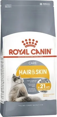 A bag of Royal Canin Feline Hair & Skin Care cat food.