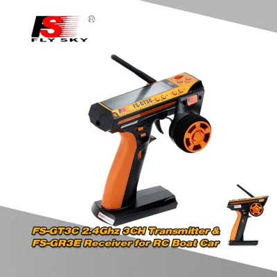 Obrázok produktu pre Originálny vysielač Flysky FS-GT3C 2,4 GHz, 3 kanály, AFHDS, automatický digitálny systém s frekvenčným skokom a prijímač FS-GR3E 2,4 GHz, 3 kanály pre RC lode a autá