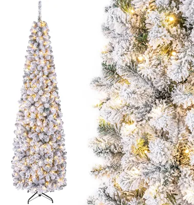 Kunstkerstbaum schmal 225 cm, 350 LEDs, 641 PVC-Spitzen, Metallständer