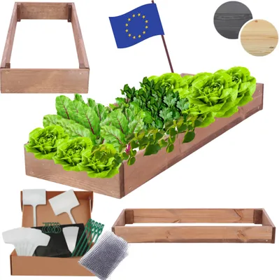 Produktbild von MODO24 Hochbeet Holz, Pflanzkasten, Massivholz, Kiefer, Kräuterbeet, Blumenkasten, Garten, Terrasse, 9x30x60 cm, Braun, ZP09