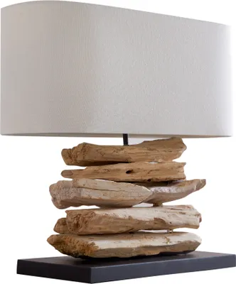 Produktbild von Handgearbeitete Treibholz Lampe RIVERINE 55cm creme Leinenschirm Tischleuchte Wohnzimmerlampe