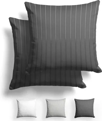 Produktbild von Unyqoos® Mako‑Satin Kissenhüllen 2er‑Set 40×40 cm – Anthrazit Streifen, 100% Baumwolle, superweich, YKK‑Reißverschluss, ® (nur Kissenhüllen)