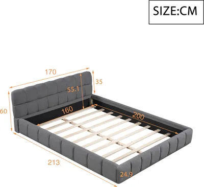 Produktbild von ProximaX Polsterbett 160x200 cm – Doppelbett mit Lattenrost, gepolstertem Kopfteil & Seiten, Leinen, Grau