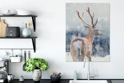 Obrázok produktu pre MuchoWow® - Plátno - Zima - Jeleň - Zvieratá, nástenná maľba, nástenné dekorácie obrazy obývacia izba, 60x80cm
