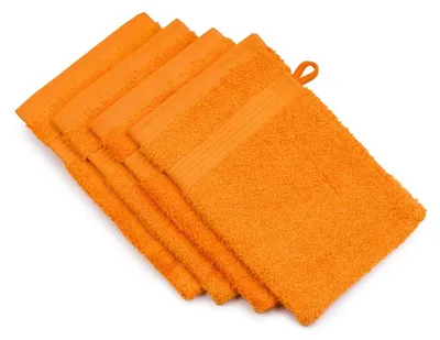 Zdjęcie produktu dla Gözze – rękawiczki do mycia rąk New York, zestaw 4 szt., miękkie i chłonne, 100% bawełna, 17 x 24 cm – pomarańczowe