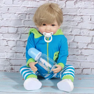 Produktbild von Ganzkörper-Silikon-Jungen-Babypuppe, lebensechtes Kinderspielzeug, Geburtstagsgeschenk, 55 cm, blondes Haar