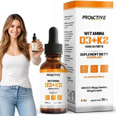 Immagine prodotto di Vitamina D3 + K2 per il sistema immunitario – Vitamina D3 proattiva 4000 UI + K2 Forte, gocce, 30 ml