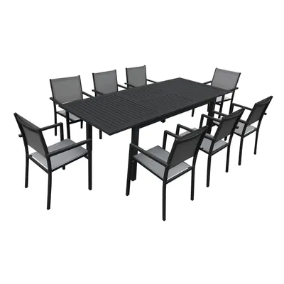 Image de Salon de jardin CAPRI extensible en textilène gris 8 places - aluminium anthracite