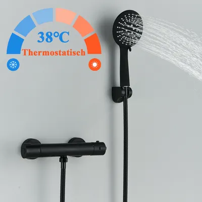 Produktbild von Thermostat Badewannenarmatur Duschset Schwarz Wasserhahn Badewanne mit brause