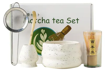 Produktbild von Matcha Set 5-teilig mit Schale, Bambusbesen, Sieb, Löffel und Halter | Weiß