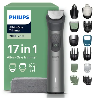 Image de Tondeuse tout-en-un Philips série 7000 MG7961/15, 17 fonctions, gris, 0,5 mm, 2 cm, 0,2 mm, sourcils, visage, nez, acier