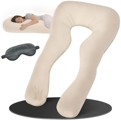 Image de Oreiller ELONEO pour dormir sur le côté avec housse, coussin d'allaitement, coussin de grossesse XXL, couleur crème
