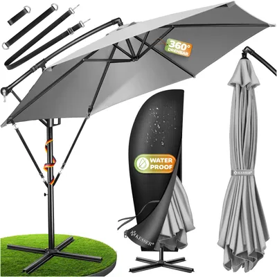 Produktbild von KESSER® Alu Ampelschirm Sonnenschirm + Abdeckung Ø300 cm / Ø350 cm mit Kurbelvorrichtung Kurbelschirm mit Ständer UV-Schutz Aluminium Wasserabweisende Bespannung - Schirm Gartenschirm Marktschirm