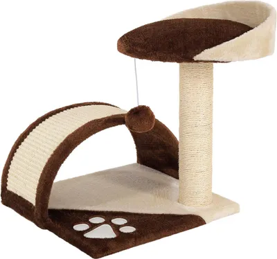 Obrázok produktu pre lionto kompaktné škrabadlo, malé škrabadlo s loptičkou, škrabacím oblúkom a vyhliadkovou plošinou, šetrí miesto, výška 43 cm, hnedá/béžová