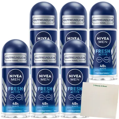 Produktbild von Nivea Men Roll-On Fresh Active Deoroller 6er Pack (6x50ml) + usy Block