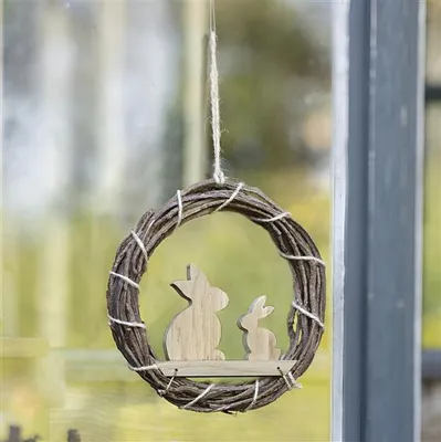 Produktbild von Dekokranz "Häschen" aus Rebenholz, Ø 25 cm, Türkranz, Wandkranz, Osterkranz, Naturkranz, Osterdeko