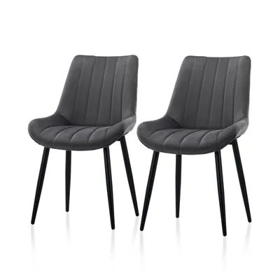 Image de CLIPOP Chaises de salle à manger, Lot de 2 chaises de cuisine, Chaises rembourrées en velours avec pieds en métal, Gris